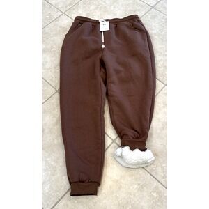 NWT Flygo Brown Women's XL Winter Fleece Joggers Sherpa Lined Active Sweatpants